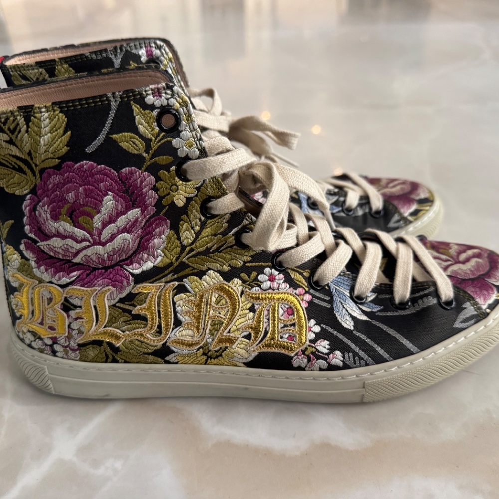 Gucci Blind For Love High Top Lace Up Sneakers Floral Print Size 38 - Picture 2 of 7